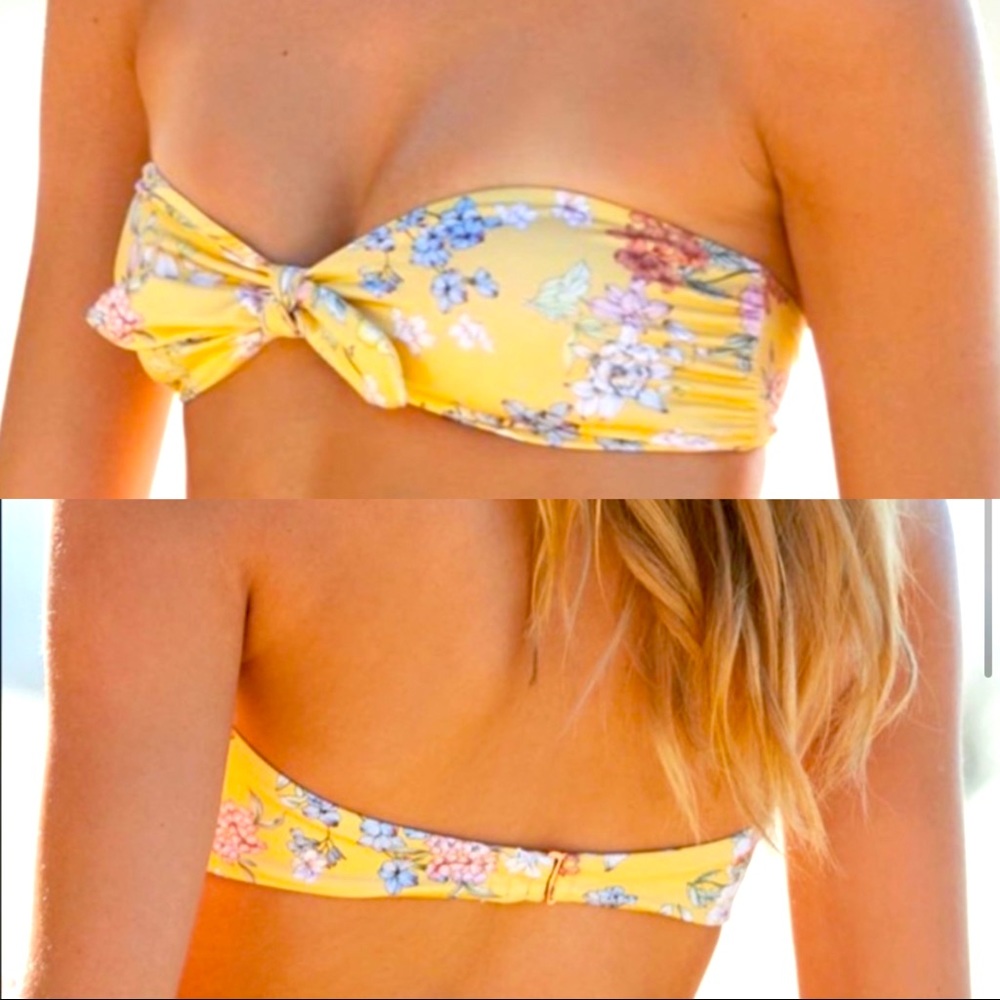 NWT PACSUN FLORAL BANDEAU YELLOW TIE BIKINI TOP